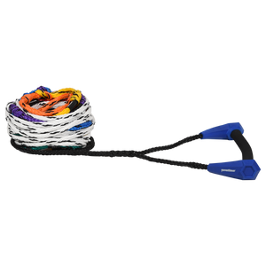 Torq Classic Radius Handle with 8-Section Mainline shown coiled with blue handle and multicolor rope.