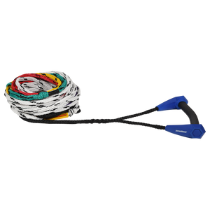 Torq Course Radius Handle w/ 8-Section Mainline shown coiled with blue handle and multicolor rope.