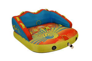 Angled front view of the Super Fun 2 tube, showing grab handles and rope attachment.