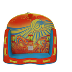 Top view of the Super Fun 2 tube with a red, yellow, and blue abstract sun and sky design.