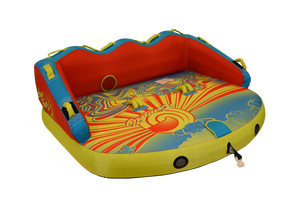 Front angle view of the Super Fun 3 tube, showing rope attachment and grab handles.