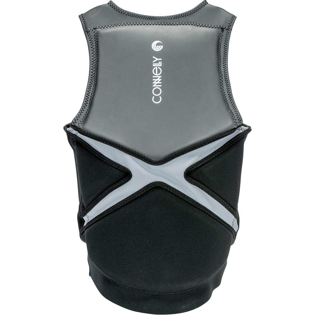 Back view of the Team NCGA vest in black and gray with a white logo and an X-shaped panel design.