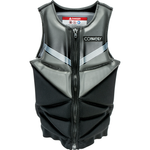 Front view of the Team NCGA vest in black and gray, featuring a zippered closure, white accents, and a logo on the chest.