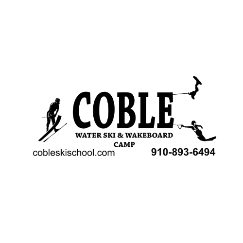 COBLE Water Ski & Wakeboard Camp logo with contact info and website.