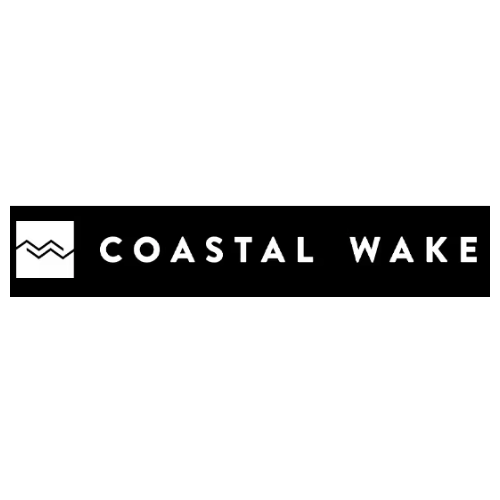 Logo reads COASTAL WAKE with a wave design on the left.