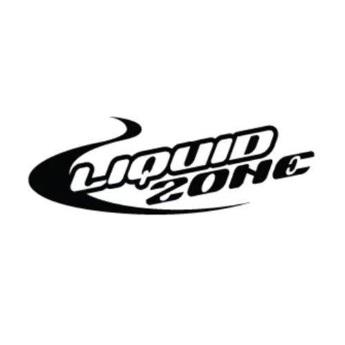 Logo with the words Liquid Zone in stylized black font on a white background.