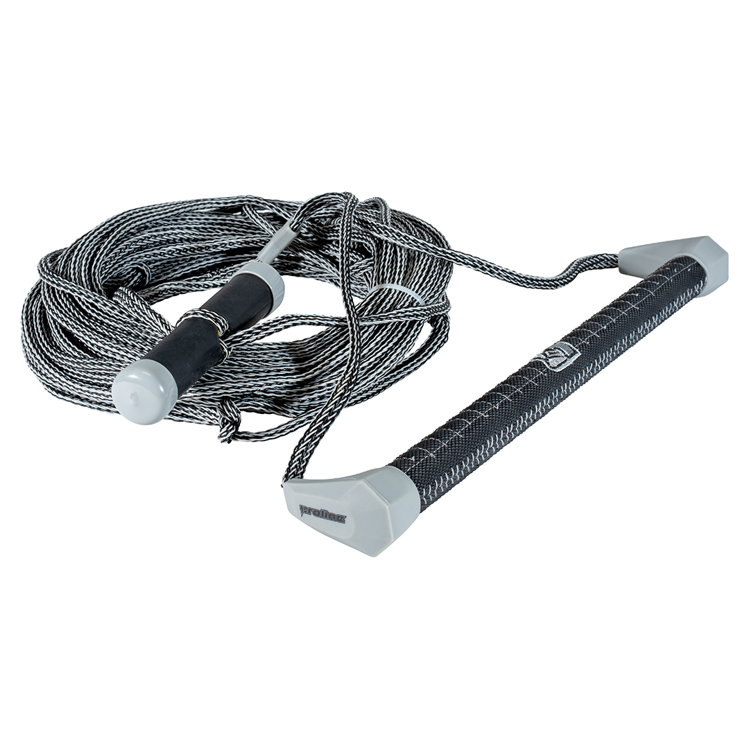 Connelly 80ft Pro Package with Spectra line, featuring a gray and black handle with a braided gray rope.
