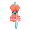 Front view of the Infant Tunnel Nylon life vest with an orange floral pattern, blue carrying loop, and adjustable safety strap.