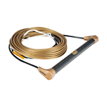 Coiled LGS Suede Package rope in gold with a matte gold handle and black grip, featuring a durable coated mainline.