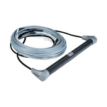 Coiled LGS Suede Package rope in silver with a matte silver handle and black grip, designed for watersports towing.