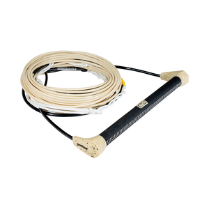 Coiled LG Suede Package rope in cream with a speckled cream handle and black grip, designed for watersports towing.