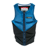 Blue and black Reverb NCGA vest with a zippered front, segmented padding, and a subtle wave pattern on the upper section.