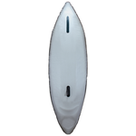 Bottom view of the Nautic 11.5 inflatable kayak in white with two black skegs for improved tracking.