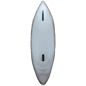 Bottom view of the Nautic 11.5 inflatable kayak in white with two black skegs for improved tracking.