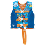 Front view of the Child Premium Nylon life vest in blue and orange with an ocean-themed cartoon design.