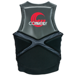 Back view of the Connelly Team Ski NCGA Vest in black with red accents, featuring a Connelly logo and ergonomic panel design.