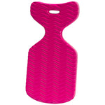 Back view of pink buoyant saddle with a supportive cutout shape, non-slip surface, and a handle slot for easy transport.