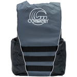 Back view of Men's Tunnel Nylon life vest in dark gray with white piping, large logo, and three horizontal straps.