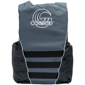 Back view of Men's Tunnel Nylon life vest in dark gray with white piping, large logo, and three horizontal straps.