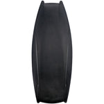 Bottom view of the Mirage kneeboard in solid black with molded fins and a sleek, hydrodynamic shape.