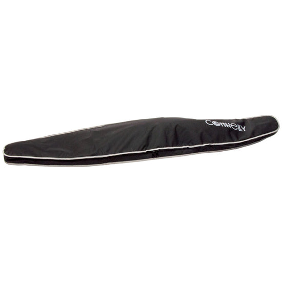 Black Performance Cover with a streamlined design, white piping, and a zippered closure for secure ski protection.