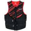 Front view of the Women's Promo Neo vest in flame with black and red diagonal accents and dual buckle straps.