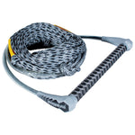 Gray and black braided tow rope with a gray handle featuring a black honeycomb grip and clear tubing.