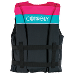 Back view of Youth Retro Nylon vest with black, pink, and teal design, white logo, and adjustable side straps.