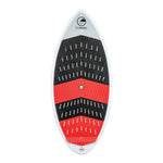 Top view of the MC Habit 4'8" wakesurf board, displaying a black and red traction pad on a white deck with a pointed nose.