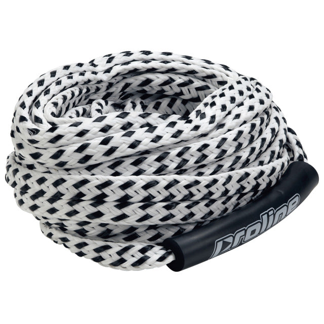 Coiled Super Duty Tube Rope in black and white with a braided design and a black Proline handle for a secure grip.