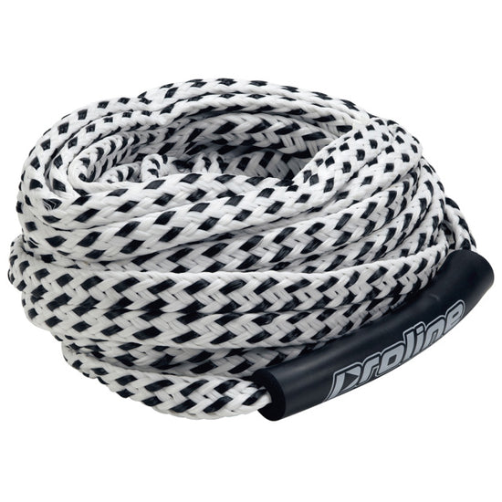 Coiled Super Duty Tube Rope in black and white with a braided design and a black Proline handle for a secure grip.