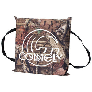 Square camo-patterned Throwable Cushion with black carrying straps and a large white Connelly logo printed on the front.