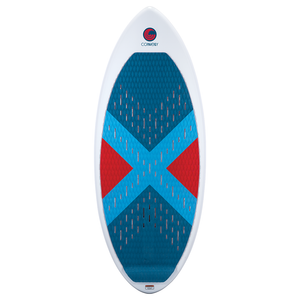 Top view of the Tracer Skim with a blue and red textured traction pad featuring an X-shaped pattern.