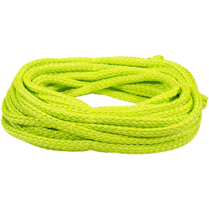 Coiled Value Safety Tube Rope in neon yellow; a braided rope designed for towing tubes on the water.