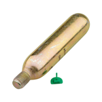 Inflatable Vest Recharge Kit-16g featuring a gold CO₂ cartridge with a threaded end and a small green safety clip.