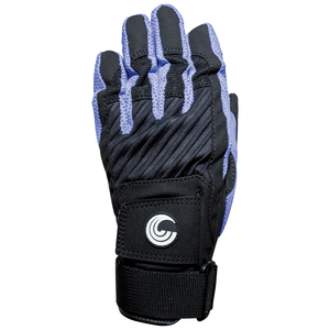 Top view of the Women's Tournament Glove, showing black and lavender design with secure wrist strap and logo detail.