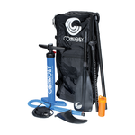 Tahoe ISUP accessories including a black backpack, blue pump, black paddle, and other essentials.