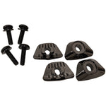 Infinity Plate Boot Clamps set with four black metal clamps and four screws, displayed on a white background.
